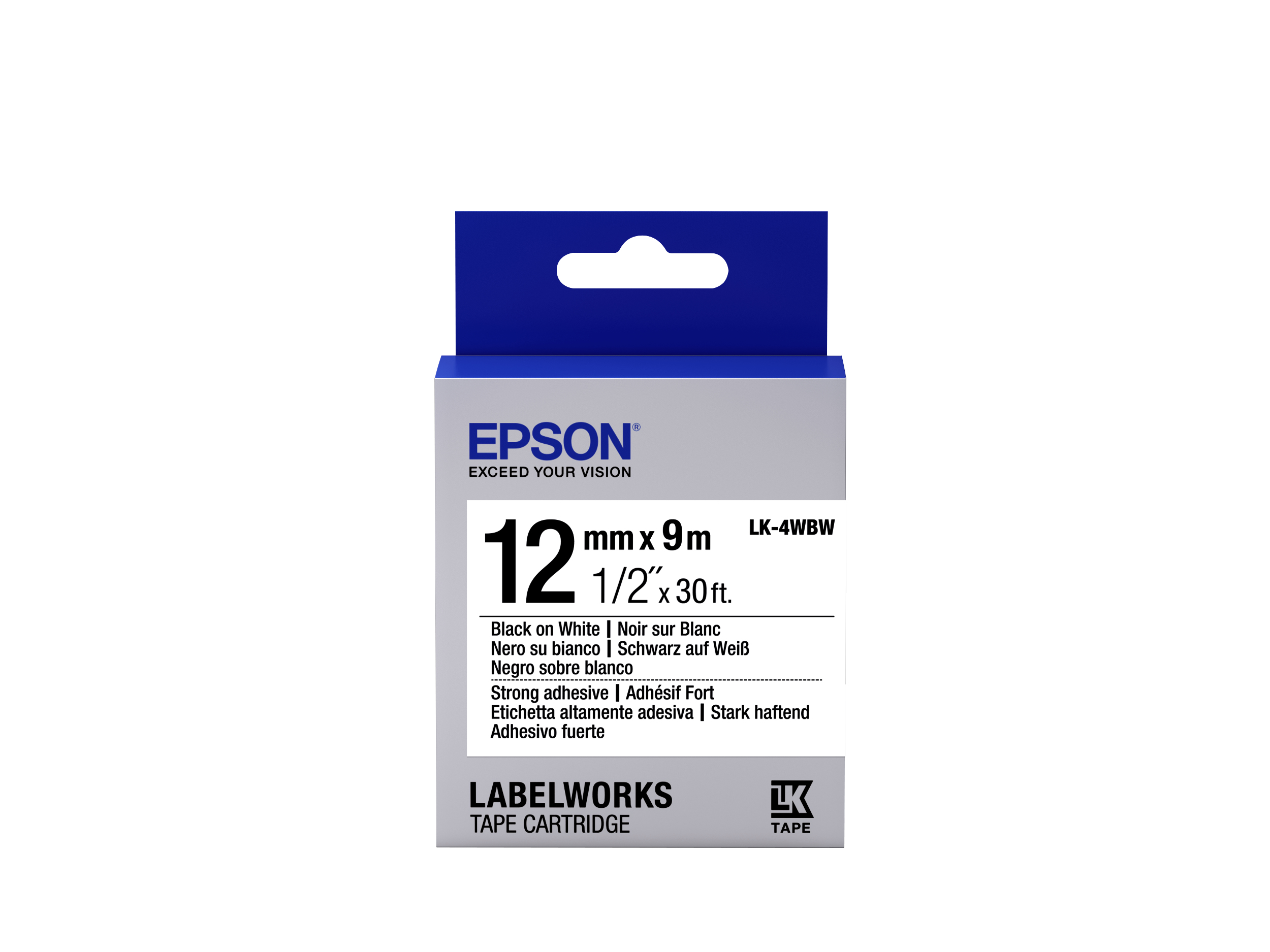 Image of Epson C53S654016/LK-4WBW Ribbon black on white extra adhesive 12mm...