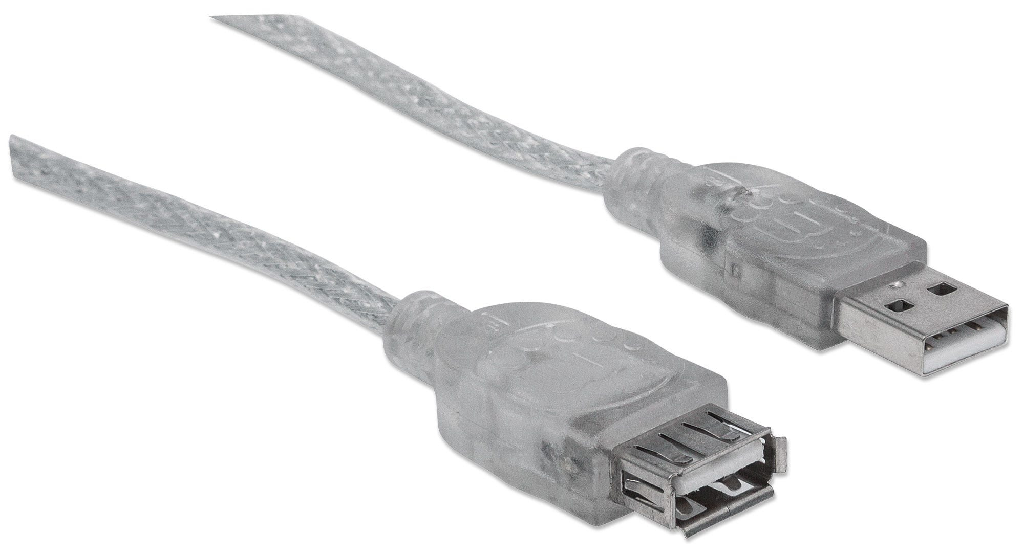 Manhattan USB-A to USB-A Extension Cable, 3m, Male to Female, 480 Mbps (USB 2.0), Translucent Silver, Polybag