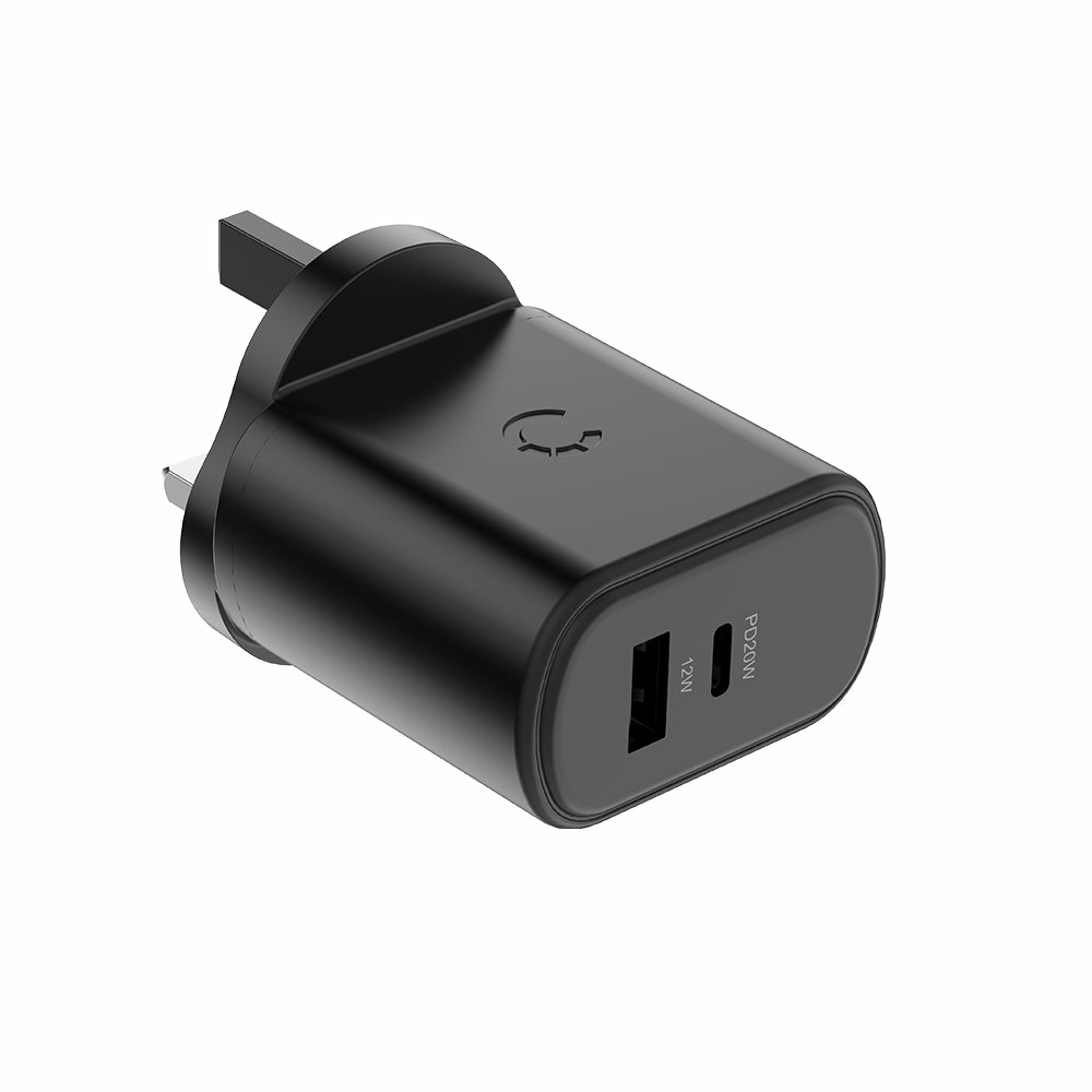 Cygnett PowerPlus 32W USB-C PD Dual Port Wall Charger UK - Black