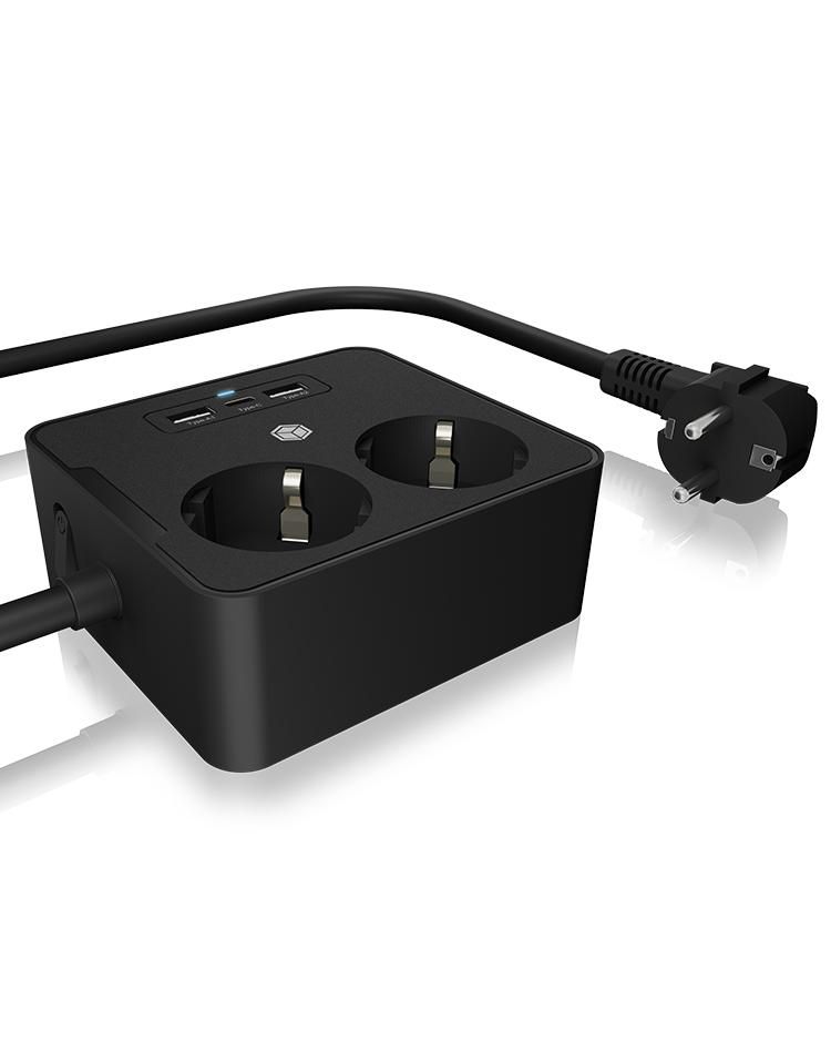 ICY BOX IB-MPS2220B-CH power extension 1.9 m 2 AC outlet(s) Indoor Bla
