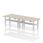 Dynamic Air Back-to-Back W1600 x D600mm Height Adjustable Sit Stand 4 Person Bench Desk With Cable Ports Grey Oak Finish Silver Frame - HA02222 DD