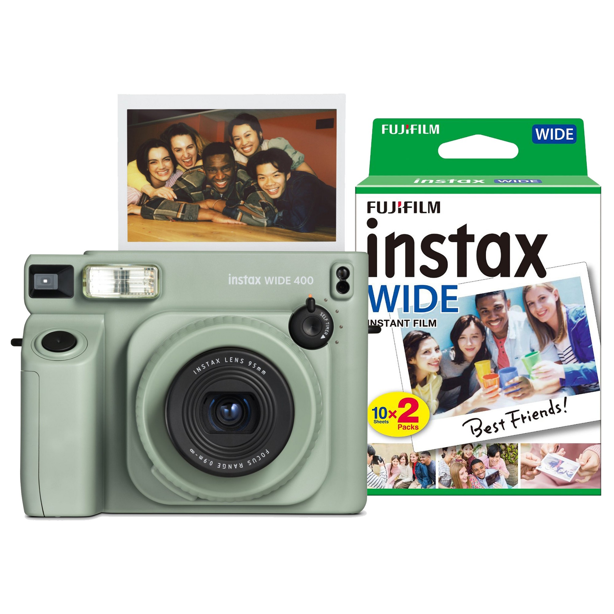 Fujifilm Instax Wide 400 EX D Instant Camera - Sage Green - Camera + 2