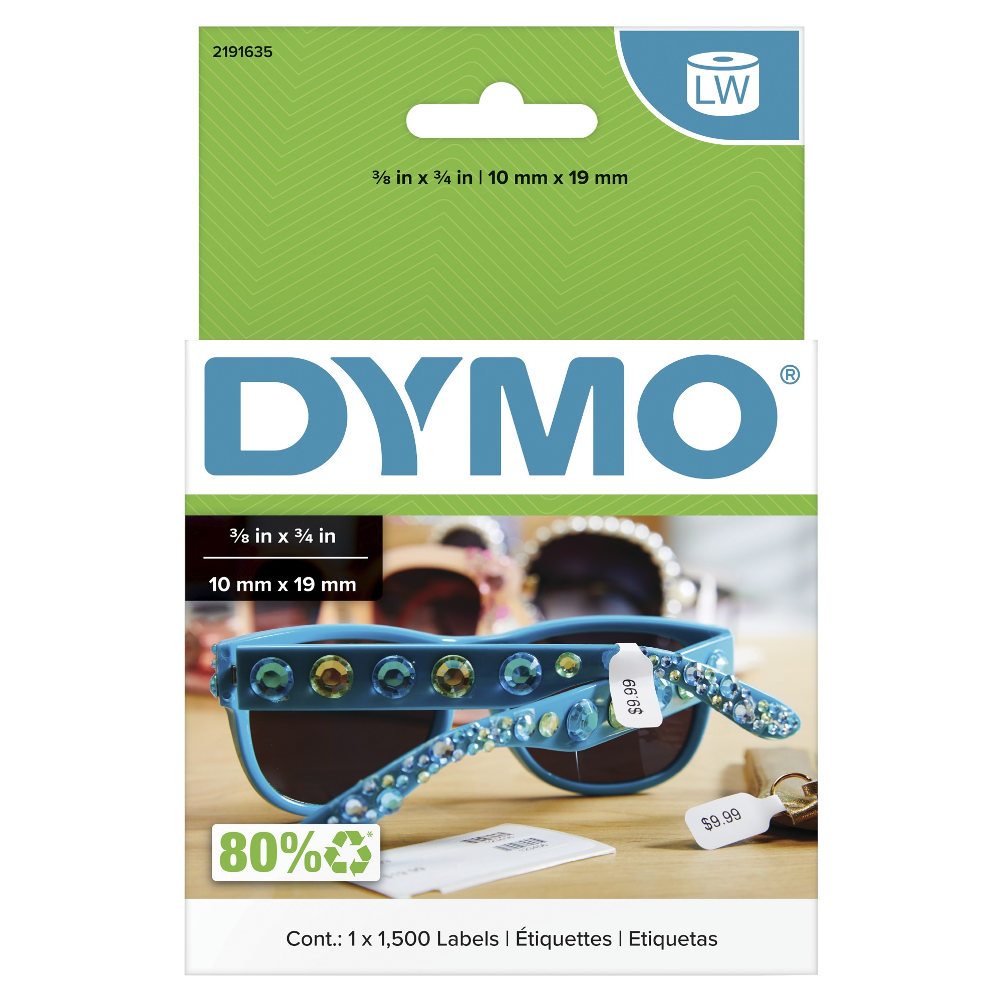 DYMO Authentic LW 2-Up Price Tag Labels | 10mm x 19mm | Labels for Lab