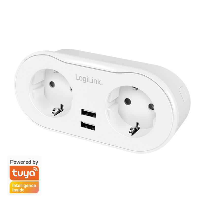 LogiLink WiFi Smart plug, 2port, Tuya compatible, 2x USB-A, 2x CEE 7/3