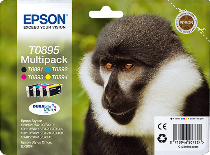 Image of Epson Monkey Multipack 4-colours T0895 DURABrite Ultra Ink