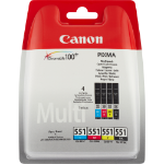 Canon 6509B009/CLI-551 Ink cartridge multi pack Bk,C,M,Y Blister 4x7ml Pack=4 for Canon Pixma IP 8700/IX 6850/MG 5450/MG 6350/MX 725
