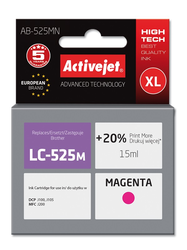 Activejet AB-525MN ink (replacement for Brother LC525M; Supreme; 15 ml; magenta)