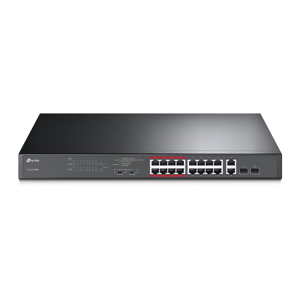 Image of TP-Link 16-Port 10/100Mbps + 2-Port Gigabit Unmanaged PoE Switch