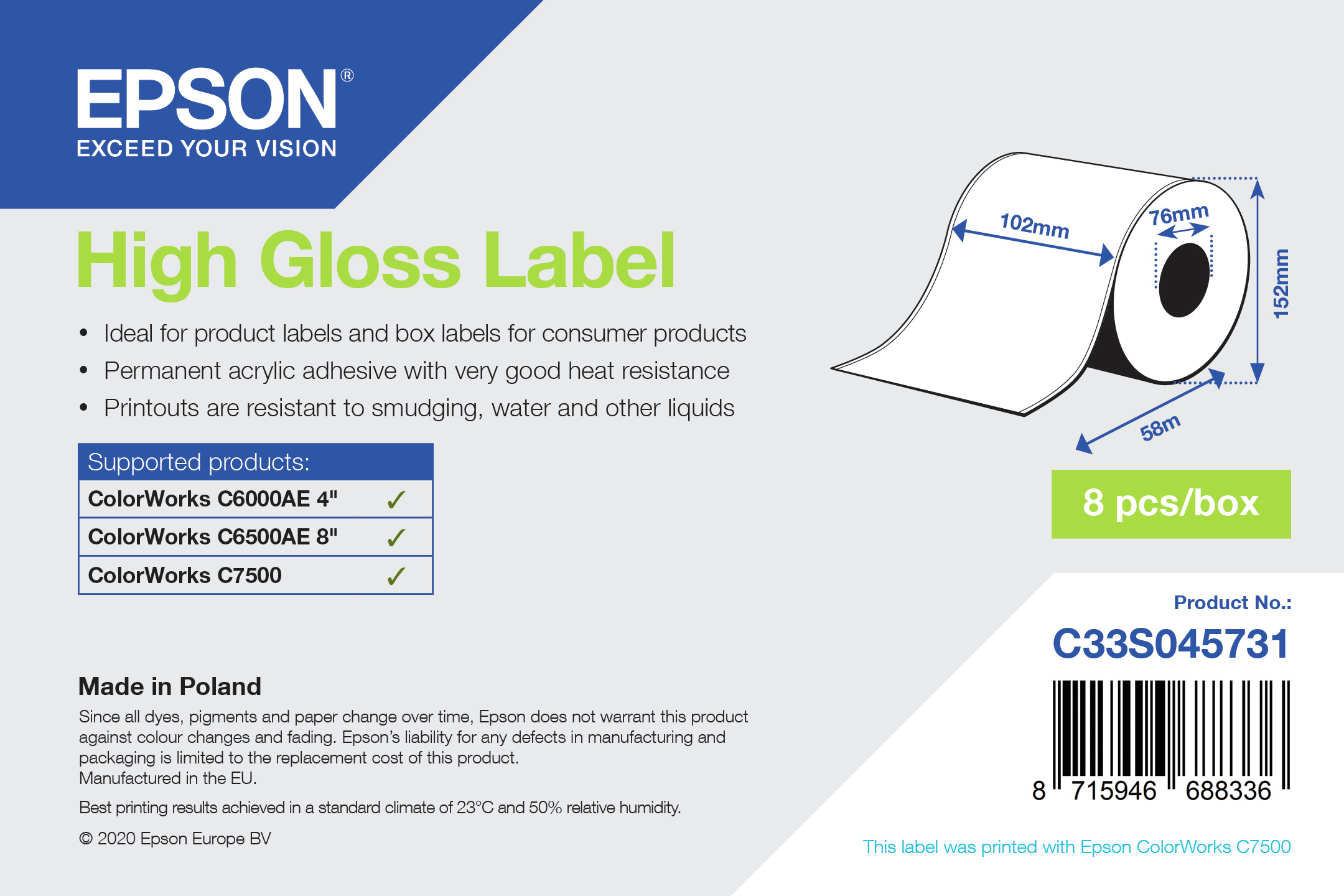 Epson C33S045731 printer label Self-adhesive printer label