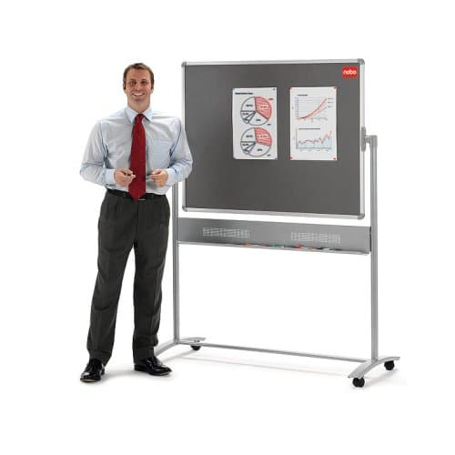 Nobo Mobile Combination Board Magnetic Steel Whiteboard/Grey Felt Noticeboard Horizontal Pivot 1200x900mm