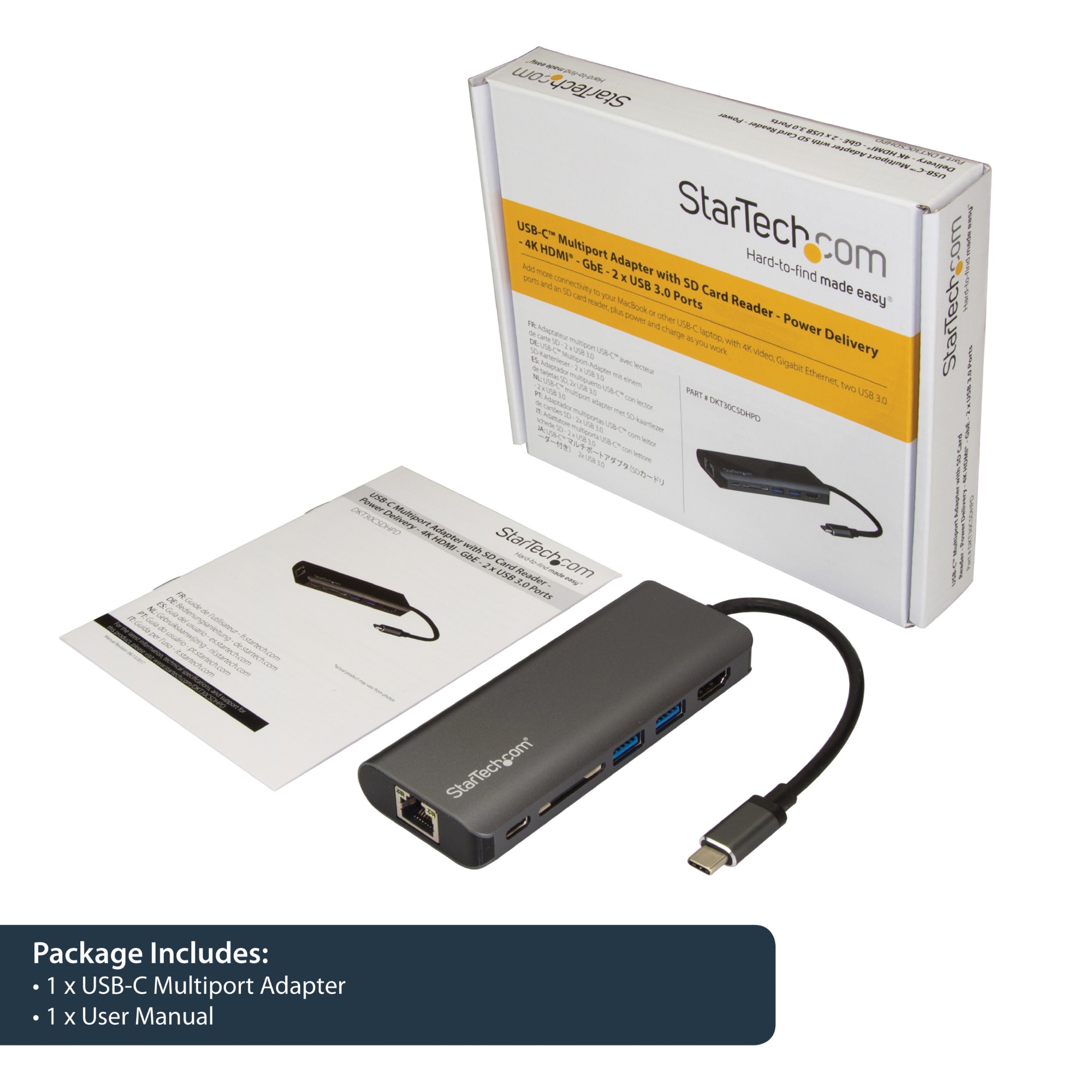 StarTech.com Adattatore Multiporta USB-C - Lettore Schede SD - Power Delivery - 4K HDMI - GbE - 2x USB 3.0 - NUOVA VERSIONE DISPONIBILE DKT30CSDHPD3