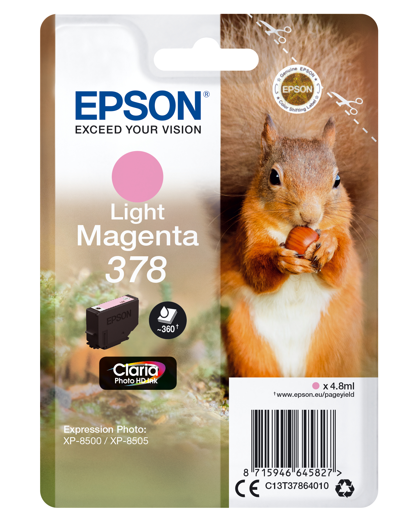 Image of Epson C13T37864010/378 Ink cartridge light magenta, 360 pages...