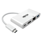 Tripp Lite U444-06N-HGU-C USB-C Multiport Adapter - HDMI, USB 3.x (5Gbps) Hub Port, Gigabit Ethernet, 60W PD Charging, HDCP, White