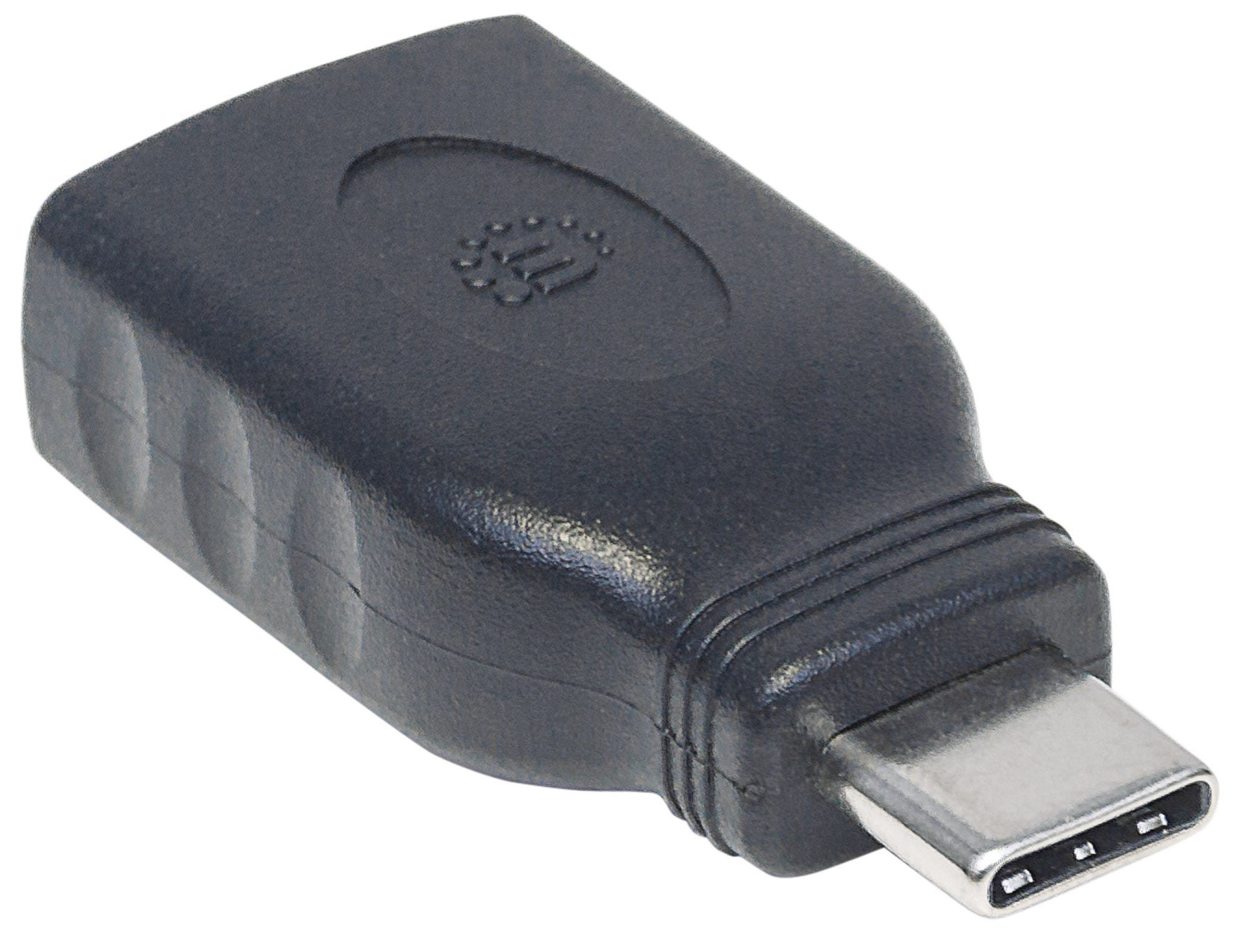 Manhattan USB-C to USB-A Adapter, Male to Female, 5 Gbps (USB 3.2 Gen1 aka USB 3.0), Black, Polybag