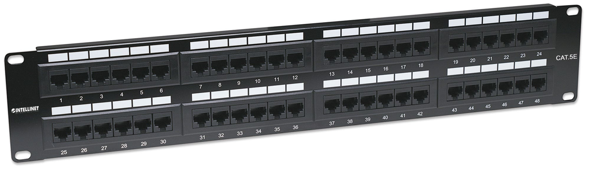 Intellinet Patch Panel, Cat5e, UTP, 48-Port, 2U, Black