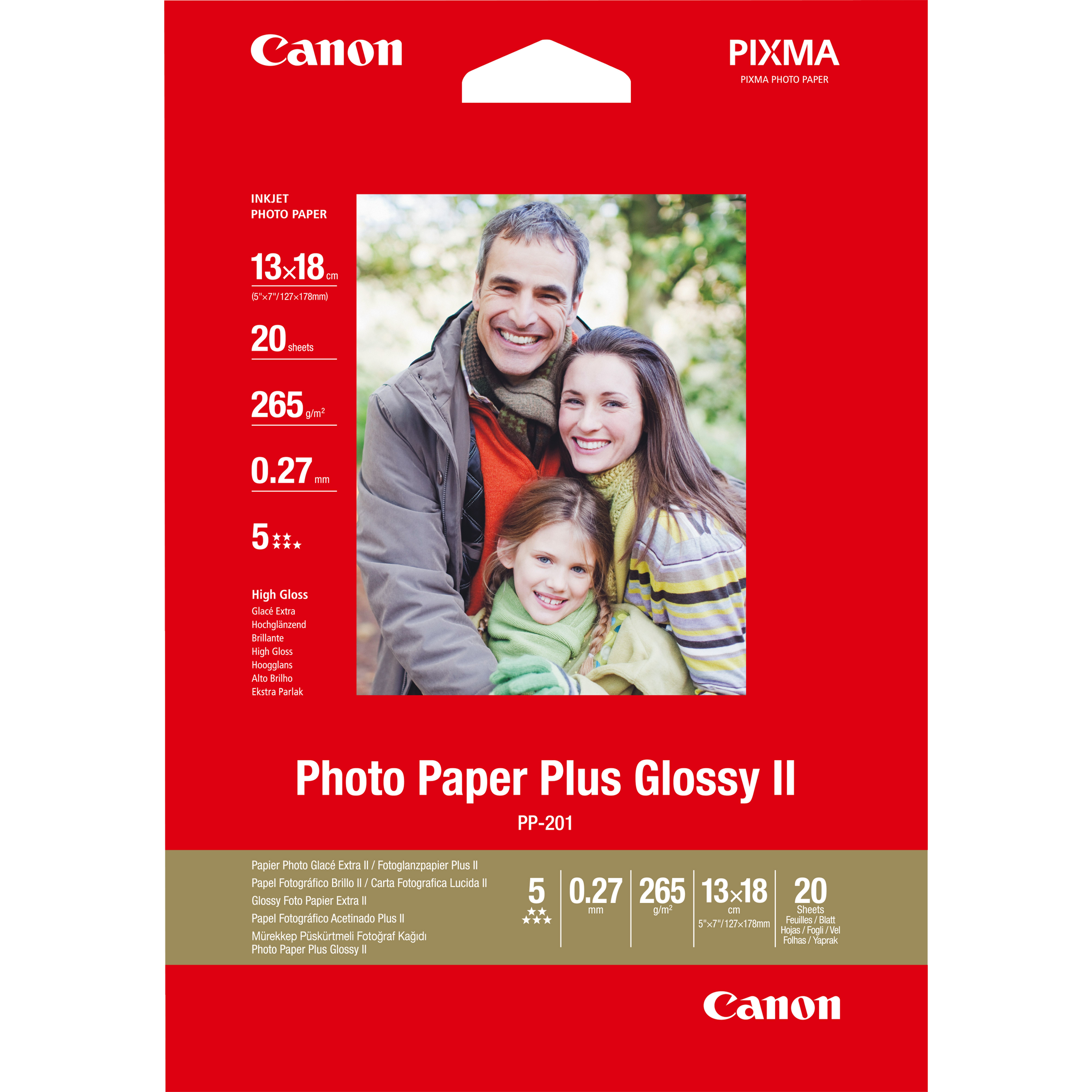 Image of Canon PP-201 Glossy II Photo Paper Plus 5x7" - 20 Sheets