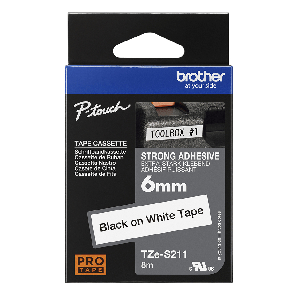 Brother TZE-S211 DirectLabel black on white extra strong Laminat 6mm x 8m for Brother P-Touch TZ 3.5-18mm/6-12mm/6-18mm/6-24mm/6-36mm