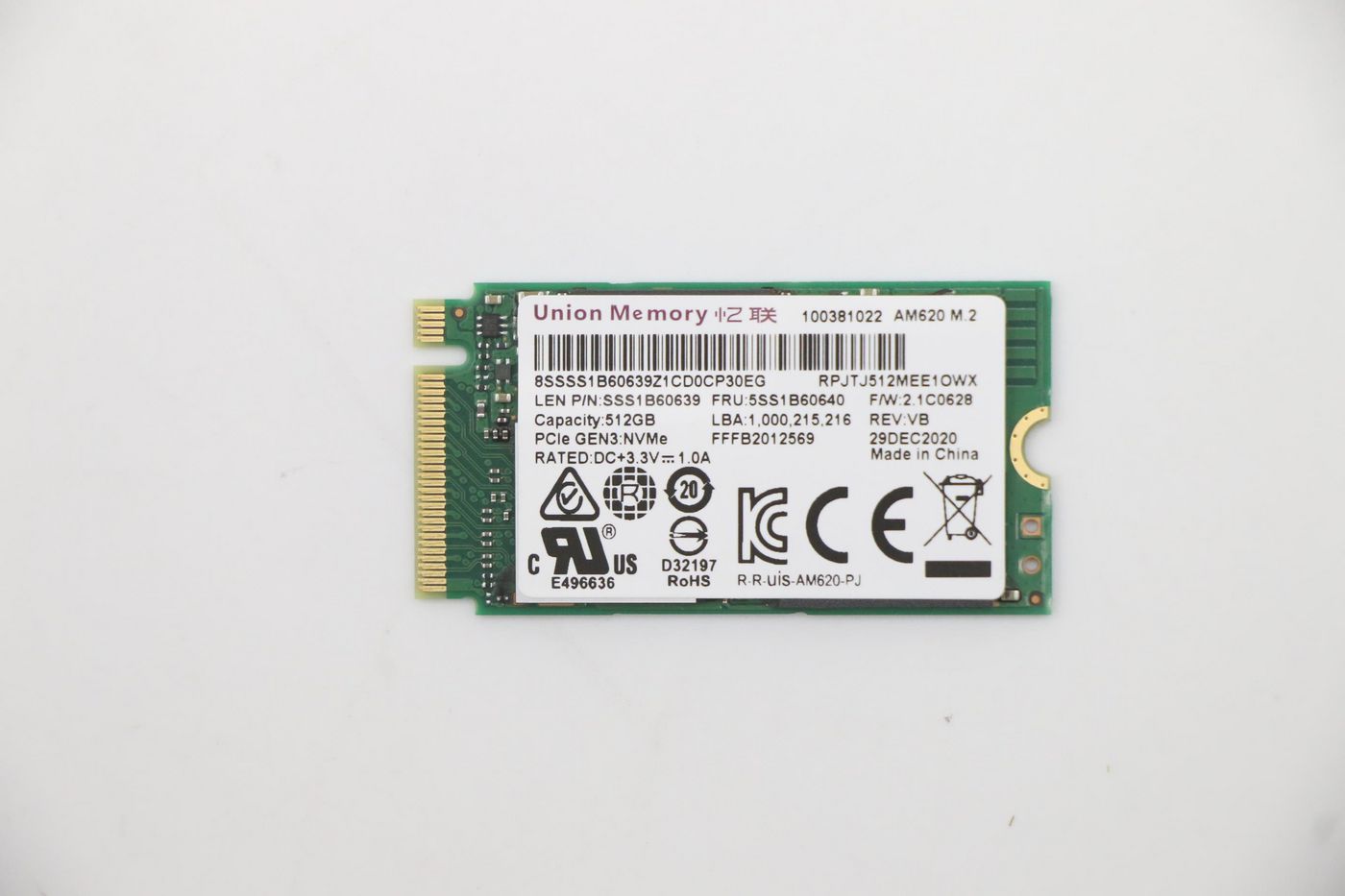 Image of Lenovo UMIS AM620 512GB PCIe 2242 RPJTJ512MEE1OWX SSD EMI - Approx...