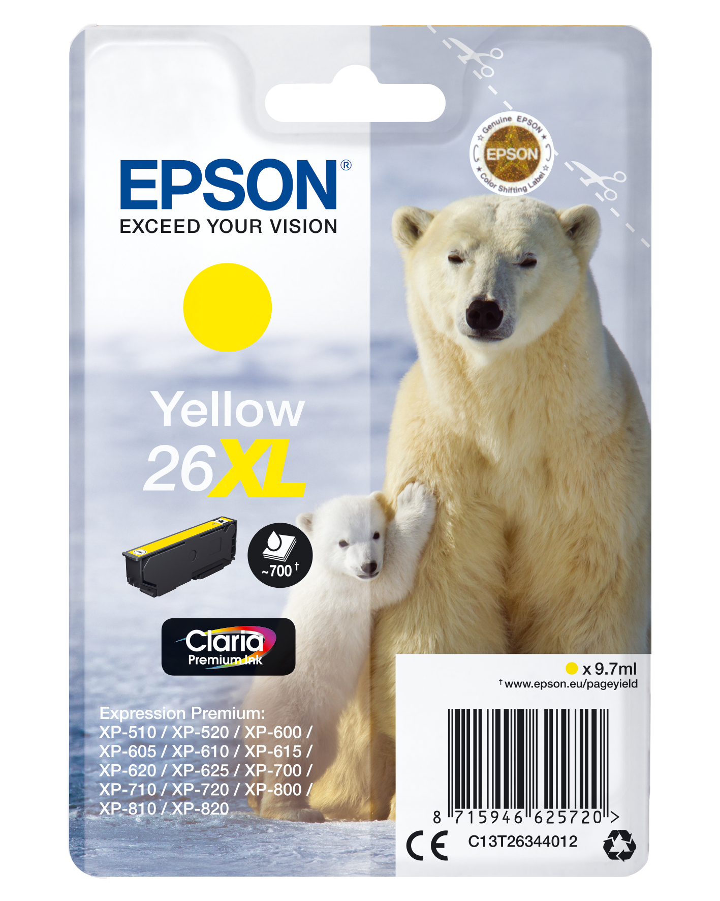 Image of Epson C13T26344012/26XL Ink cartridge yellow high-capacity XL, 700...