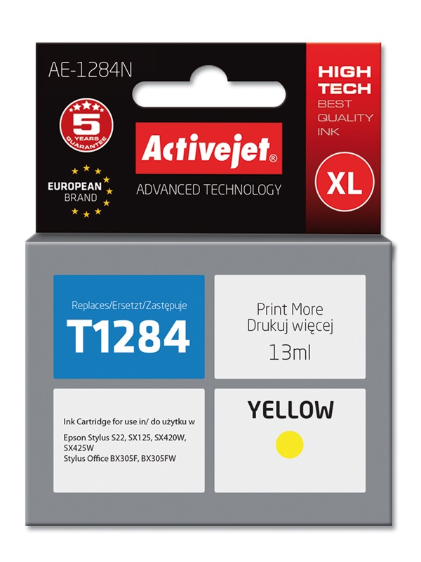 Activejet AE-1284N ink (replacement for Epson T1284; Supreme; 13 ml; yellow)