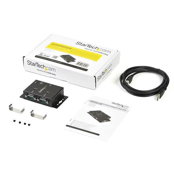 StarTech.com 2 Port Industrial Wall Mountable USB to Serial Adapter Hub with DIN Rail Clips