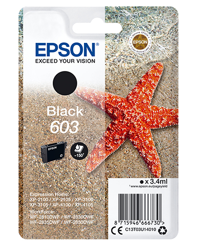 Image of Epson C13T03U14010/603 Ink cartridge black, 150 pages 3.4ml for...