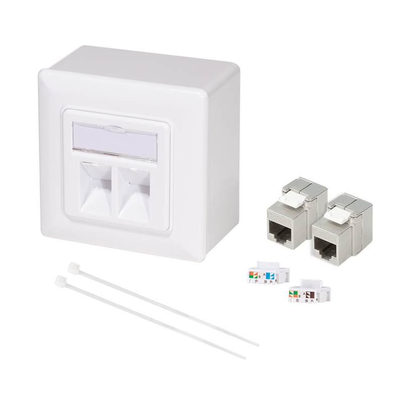 LogiLink Modular Cat.6A Wall Outlet 2xRJ45 STP, w. backbox, signal white