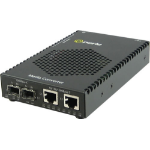 Perle S-1110DPP-DSFP - 10/100/1000 Gigabit Ethernet Standalone Media Rate Converter w/ PoE+ PSE. Dual 10/100/1000Base-T (RJ-45) [100 m/328 ft.] to 1000Base-X or 100Base-X - Dual SFP Slot (empty), w/ AC Adapter