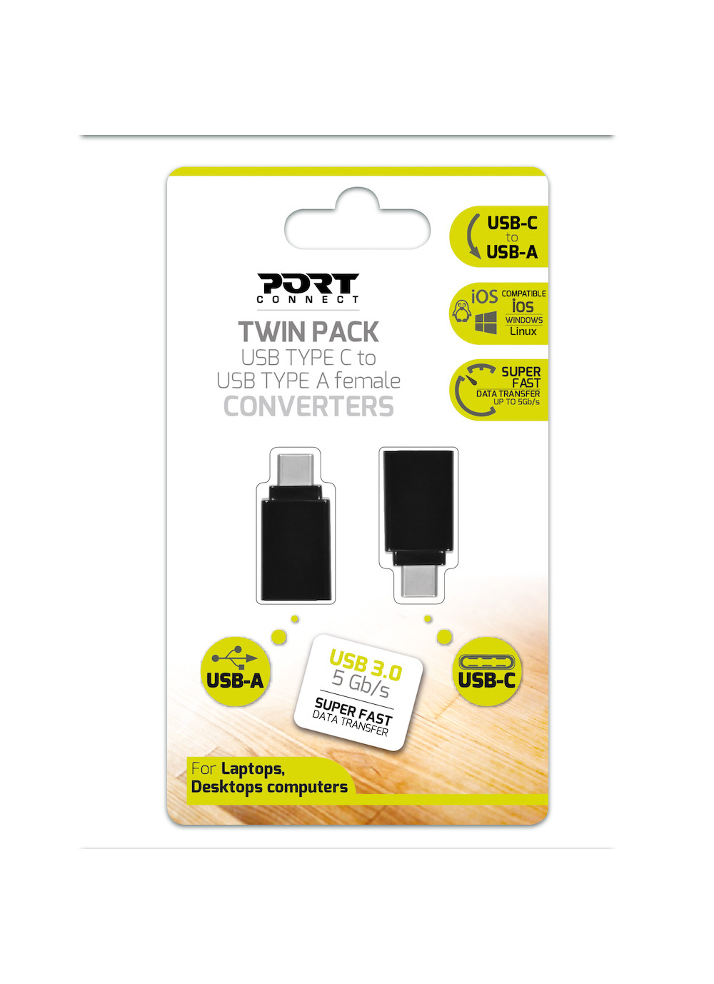 Image of Port Designs 900142 cable gender changer USB-C USB-A Black