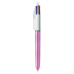 BIC 4 Colours Shine Ballpoint Pen 1mm Tip 0.32mm Line Pink Barrel Black/Blue/Green/Red Ink (Pack 12)