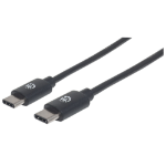 Manhattan USB-C to USB-C Cable, 2m, Male to Male, Black, 480 Mbps (USB 2.0), 3A, Equivalent to USB2CC2M, Hi-Speed USB, Lifetime Warranty, Polybag