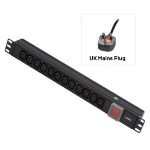 Lindy 1U 12 Way IEC Sockets, Horizontal PDU with UK Mains Plug