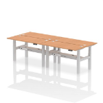 Dynamic Air Back-to-Back W1400 x D600mm Height Adjustable Sit Stand 4 Person Bench Desk With Cable Ports Oak Finish Silver Frame - HA01910 DD