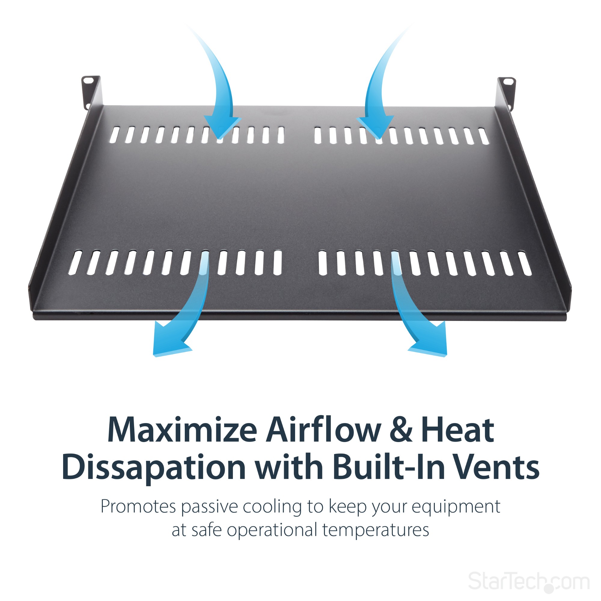 StarTech.com 1U Vented Server Rack Cabinet Shelf - 16in Deep Fixed Cantilever Tray - Rackmount Shelf for 19&quot; AV/Data/Network Equipment Enclosure with Cage Nuts &amp; Screws - 44lbs capacity
