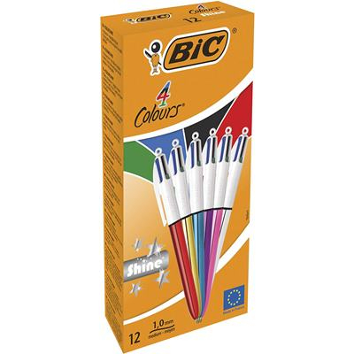 Image of BIC 4 Colours Shine Black, Blue, Green, Red Clip-on retractable...