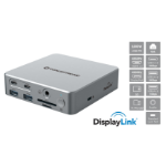 Conceptronic DONN25G 15-in-1 DisplayLink USB 3.2 Gen 2 Docking Station, Triple 4K60Hz Display, HDMI x 2, DisplayPort, USB-C 10Gbps x 2, USB-A 10Gbps x 2, USB-A 5Gbps x 2, SD, TF/MicroSD, GbE, Audio, DC in, Security Slot, PD 3.0