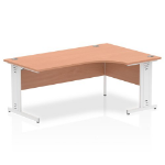 Dynamic Impulse Contract Right Hand Crescent Cable Managed Leg Desk W1800 x D1200 x H730mm Beech Finish/White Frame - I001882 DD