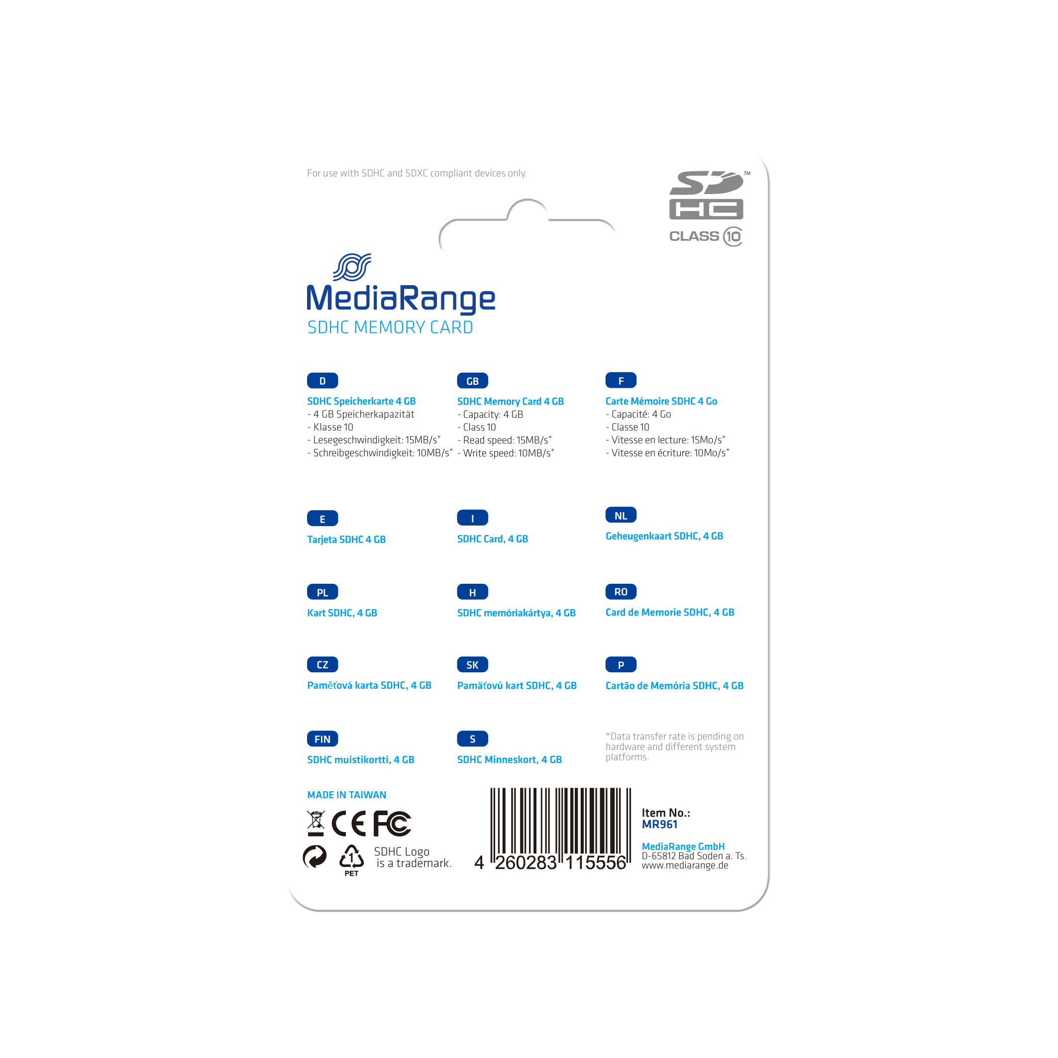 Image of MediaRange 4GB SDHC Class 10