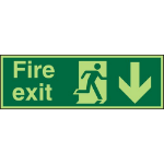 SECO by Stewart Superior SECO Photoluminescent Safe Prodecure Safety Sign Fire Exit Man Running Right and Arrow Pointing Down Glow In The Dark 450 x 150mm - SP124PLV450X150
