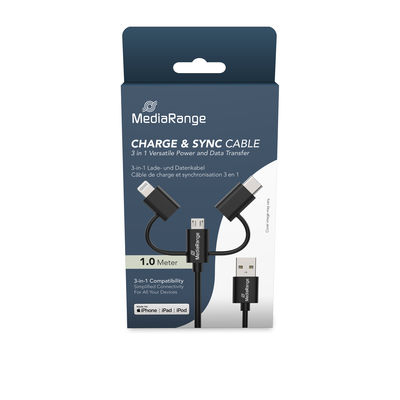 EU Product - 3-in-1 Kabel, micro USB, USB-C und Lightning, sw thumbnail