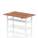 Dynamic Air Back-to-Back W1800 x D600mm Height Adjustable Sit Stand 2 Person Bench Desk With Cable Ports Walnut Finish White Frame - HA02530 DD