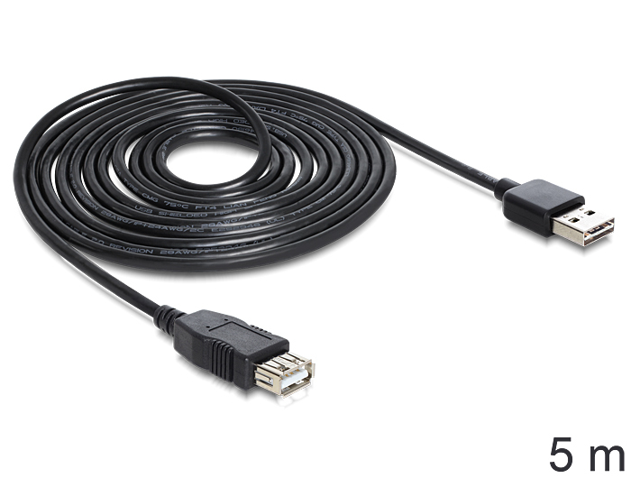 DeLOCK EASY-USB 2.0-A - USB 2.0-A, 5m USB cable USB A Black