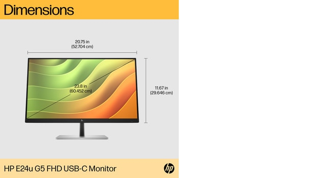 HP E24u G5 computer monitor 60.5 cm (23.8") 1920 x 1080 pixels Full HD LCD Black, Silver