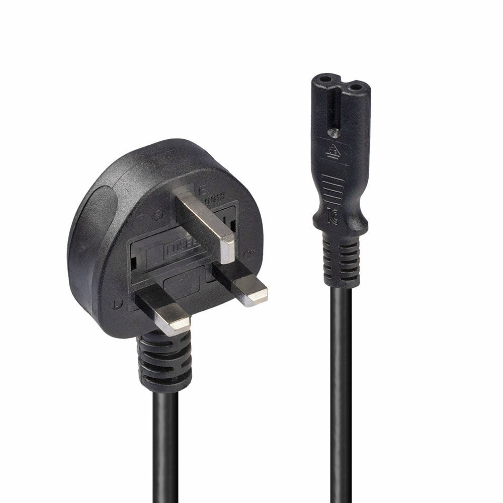 Image of Lindy 3m UK 3 Pin Plug To IEC C7 Mains Power Cable, Black