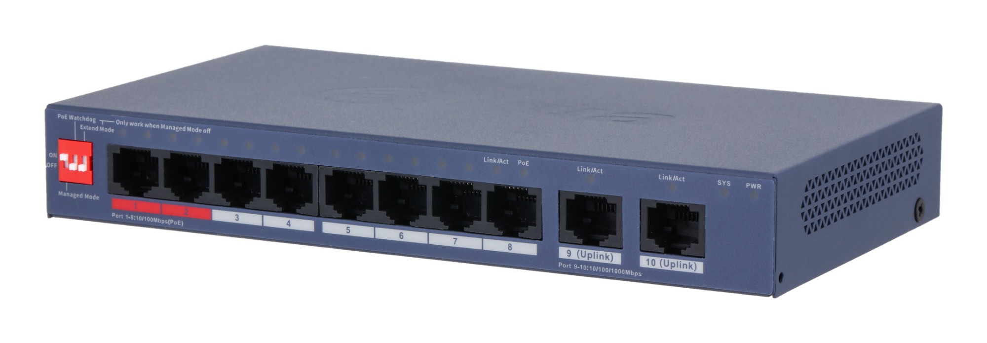 Dahua Technology CS4010-8ET2GT-110 network switch Managed L2 Gigabit Ethernet (10/100/1000) Power over Ethernet (PoE) Blue