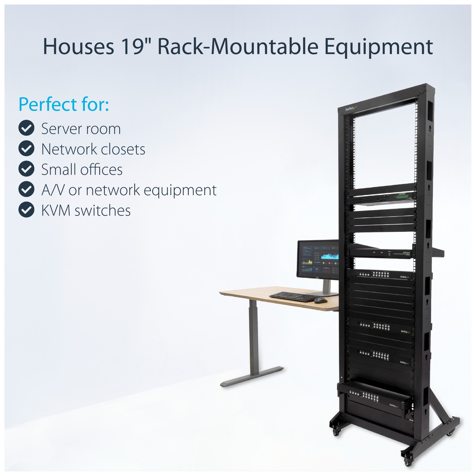 StarTech.com 2-Post Server Rack with Casters - 42U