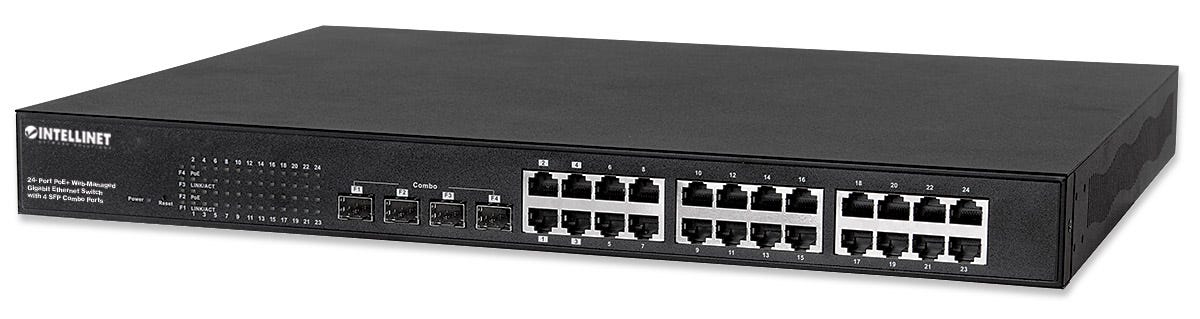 Intellinet 24-Port Gigabit Ethernet PoE+ Web-Managed Switch with 4 SFP