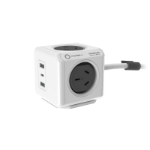 ALLOCACOC PowerCube 4 Power Outlet 2 USB A and 1 USB C 20W charging outlets | 1.5m Grey