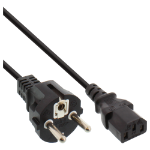 InLine power cable, CEE 7/7 straight / 3pin IEC C13 male, black, 1.5m