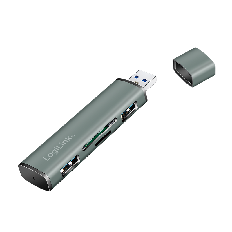 Image of LogiLink USB 3.2 Gen 2 Hub, 2-port, USB-A, w/cardreader, aluminum,...